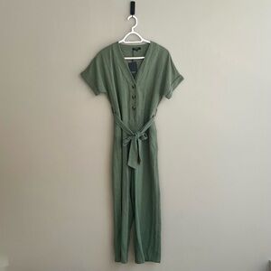 FRNCH Moss green linen Buttoned Jumpsuit